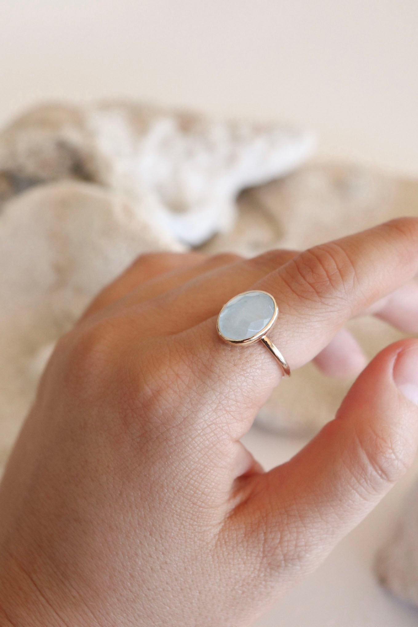 Solid Gold Aquamarine Ring
