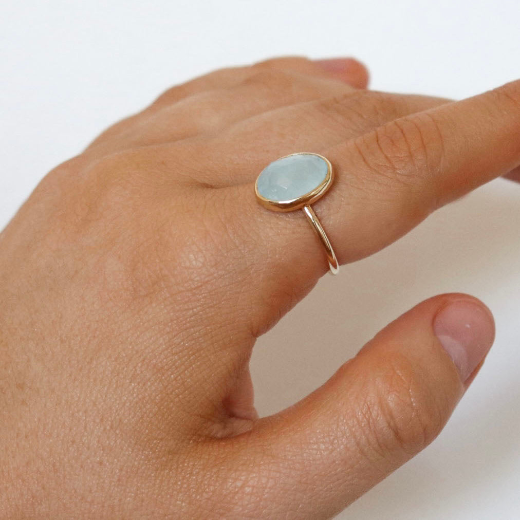 Solid Gold Aquamarine Ring