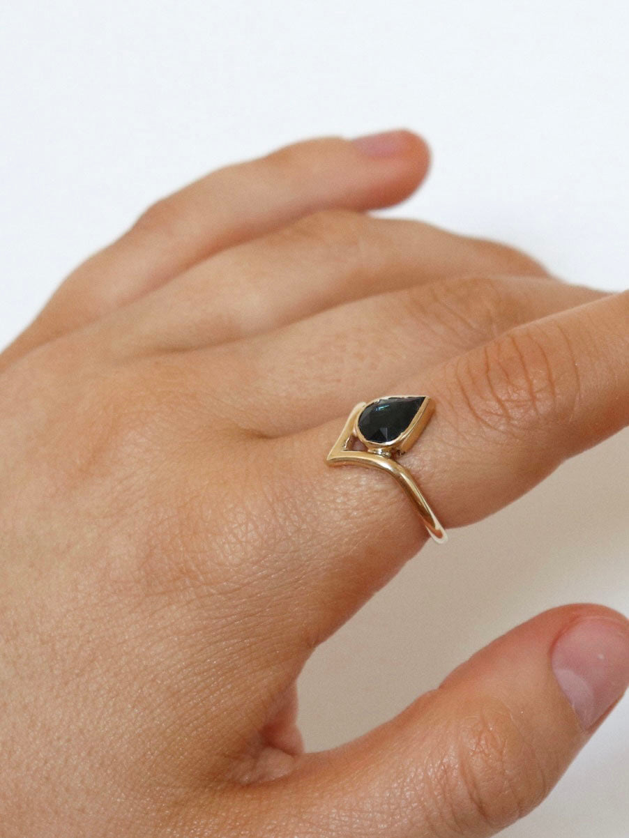 Solid Gold Australian Pear-shaped Sapphire Wishbone Ring