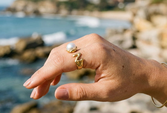 Molten Pearl Initial Ring