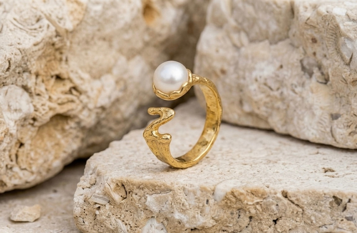 Molten Pearl Initial Ring