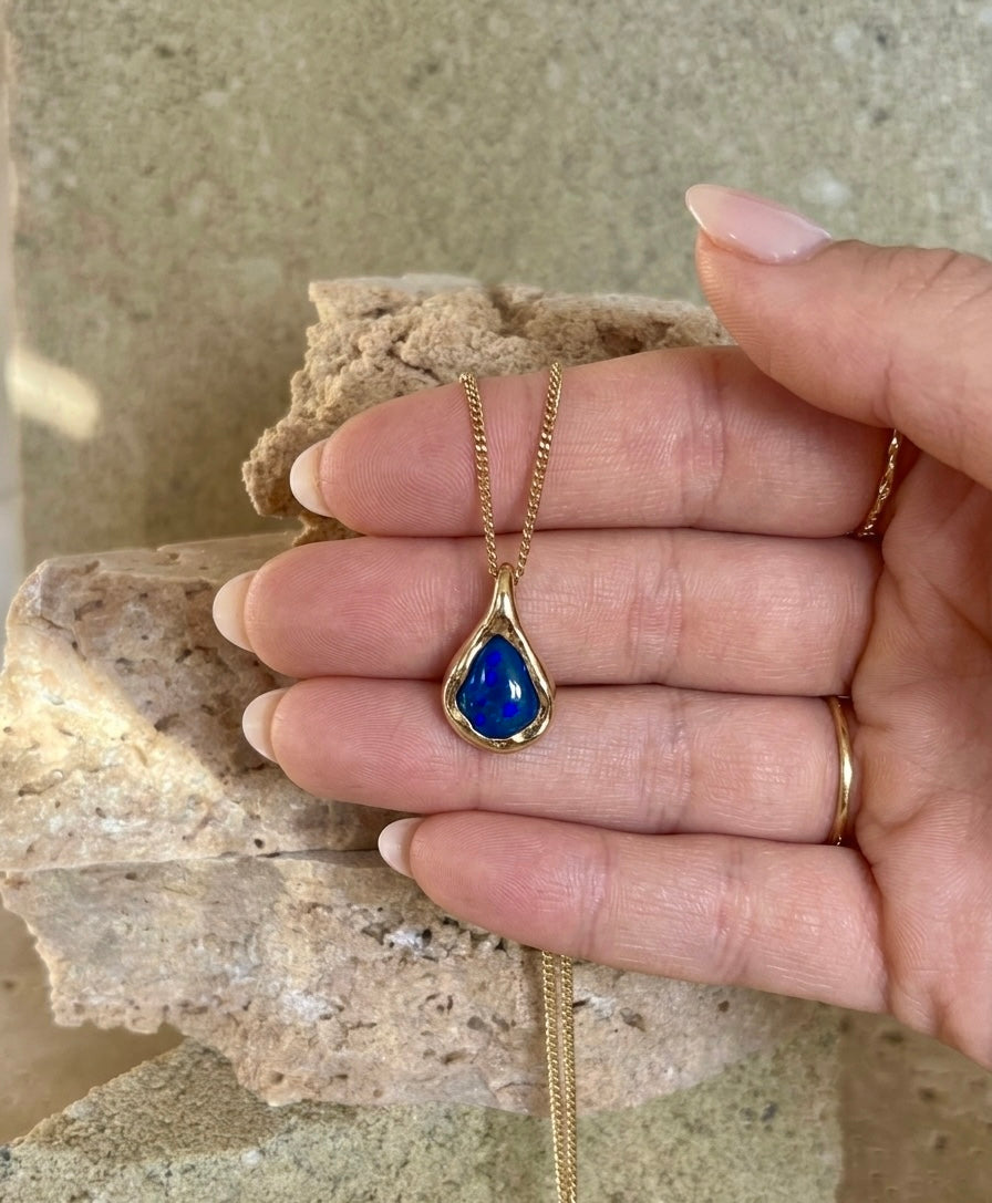 Black Australian Opal Molten Pendant