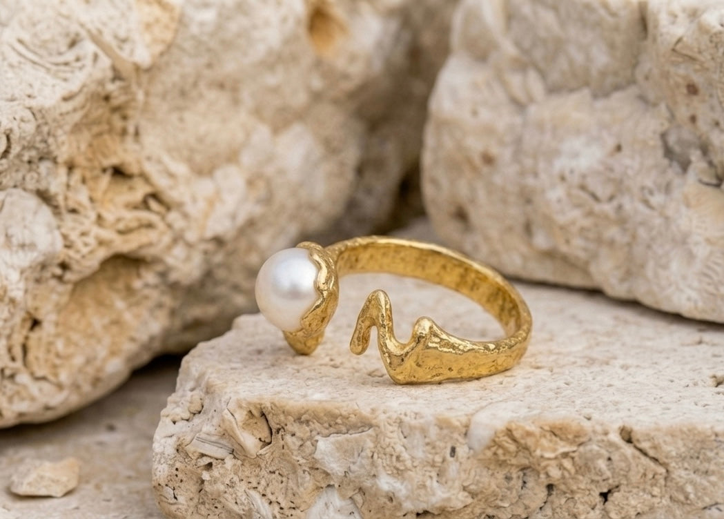 Molten Pearl Initial Ring
